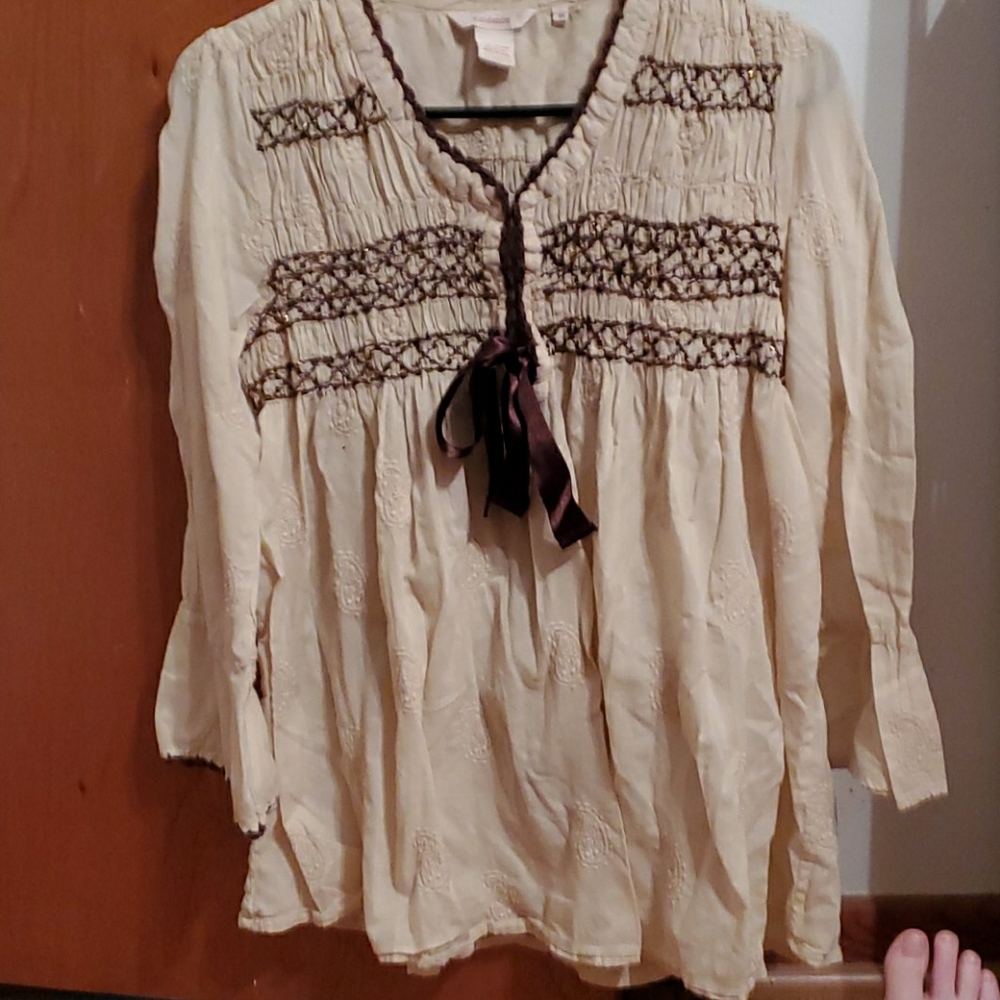 Creme Blouse with brown accents